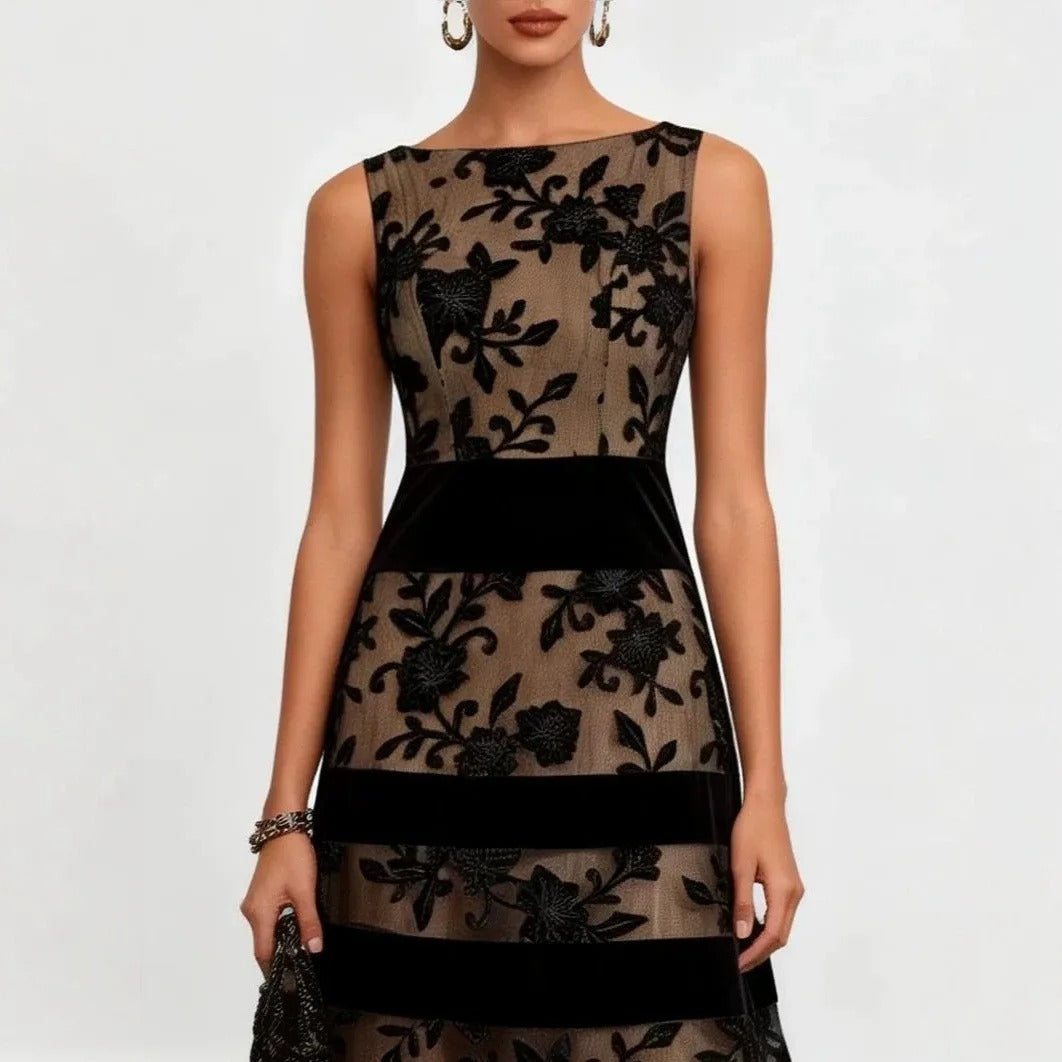 Odette Vestito Midi in Tulle Ricamato Floreale