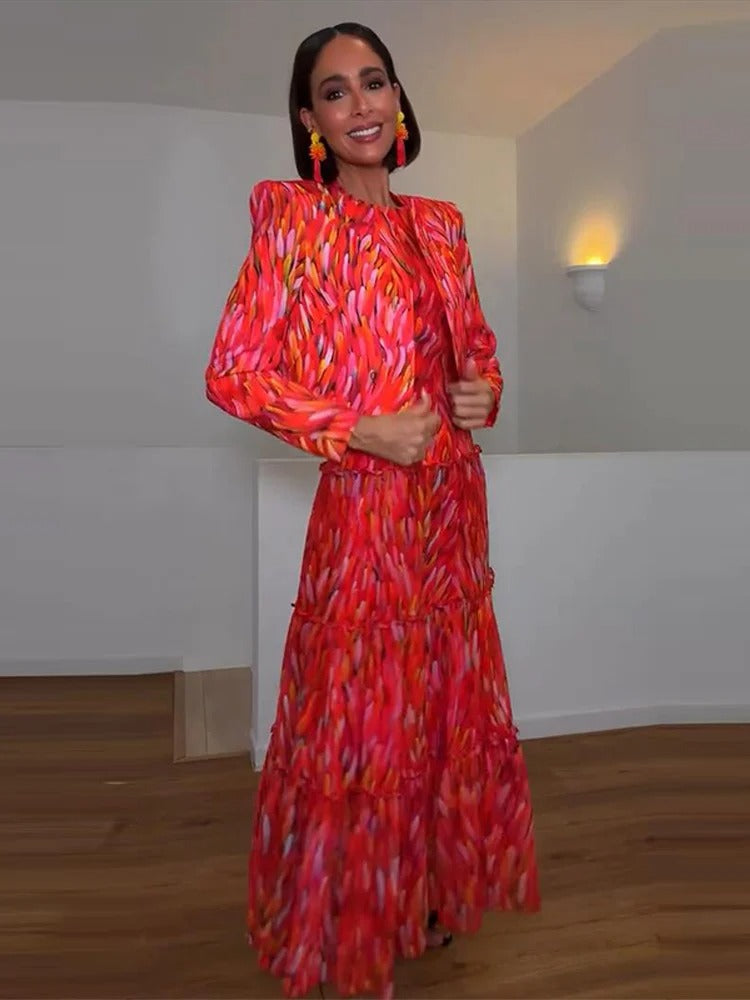 Mariela Completo di Vestito Maxi Stampato e Giacca