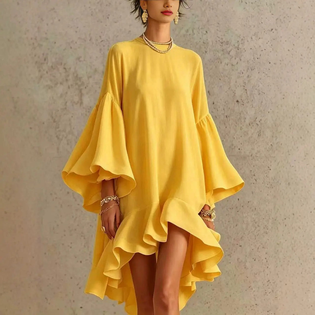 Abito Elegante Amelia con Volant e Orlo Asimmetrico