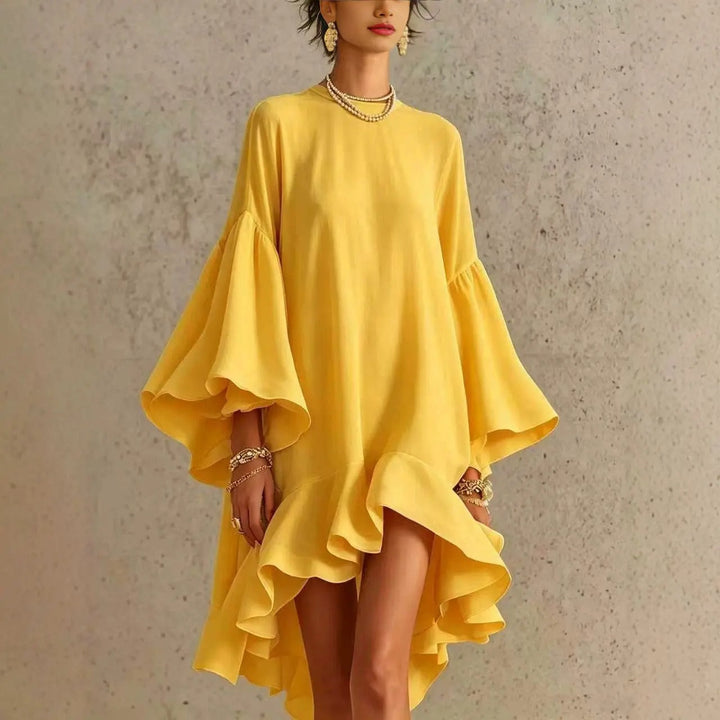 Abito Elegante Amelia con Volant e Orlo Asimmetrico