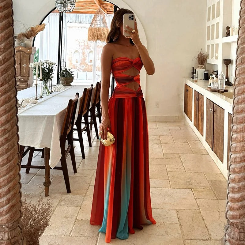 Alba Vestito Maxi Intagliato con Degradato Tie-Dye