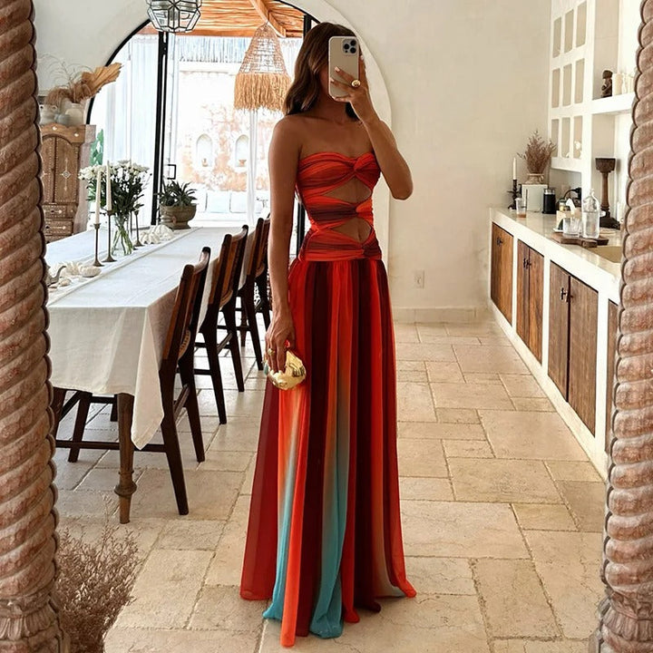 Alba Vestito Maxi Intagliato con Degradato Tie-Dye