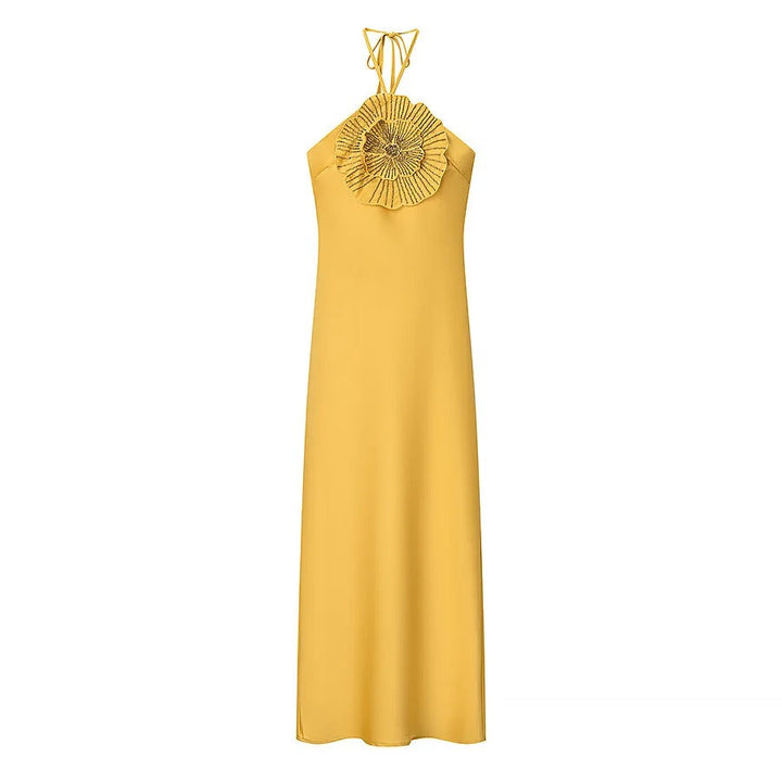 Solenne Vestito Maxi Satinato con Fiore Halter