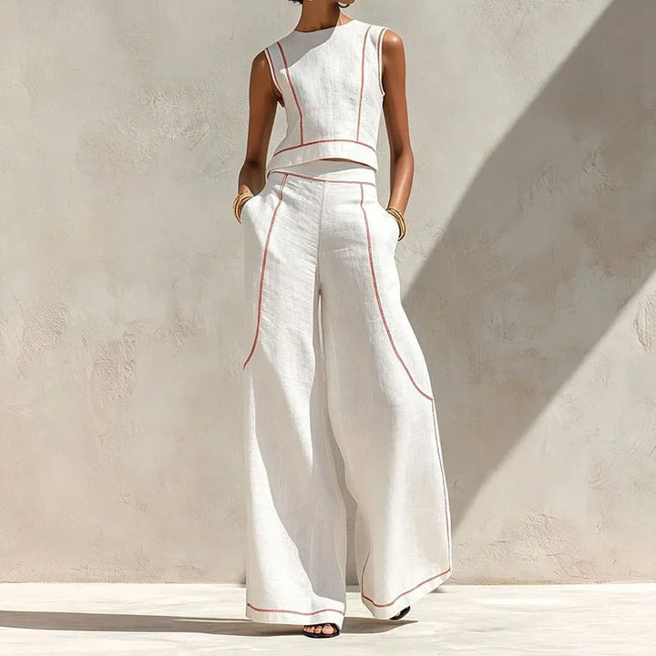 Inés Completo di Due Pezzi con Pantaloni Palazzo e Dettagli a Contrasto