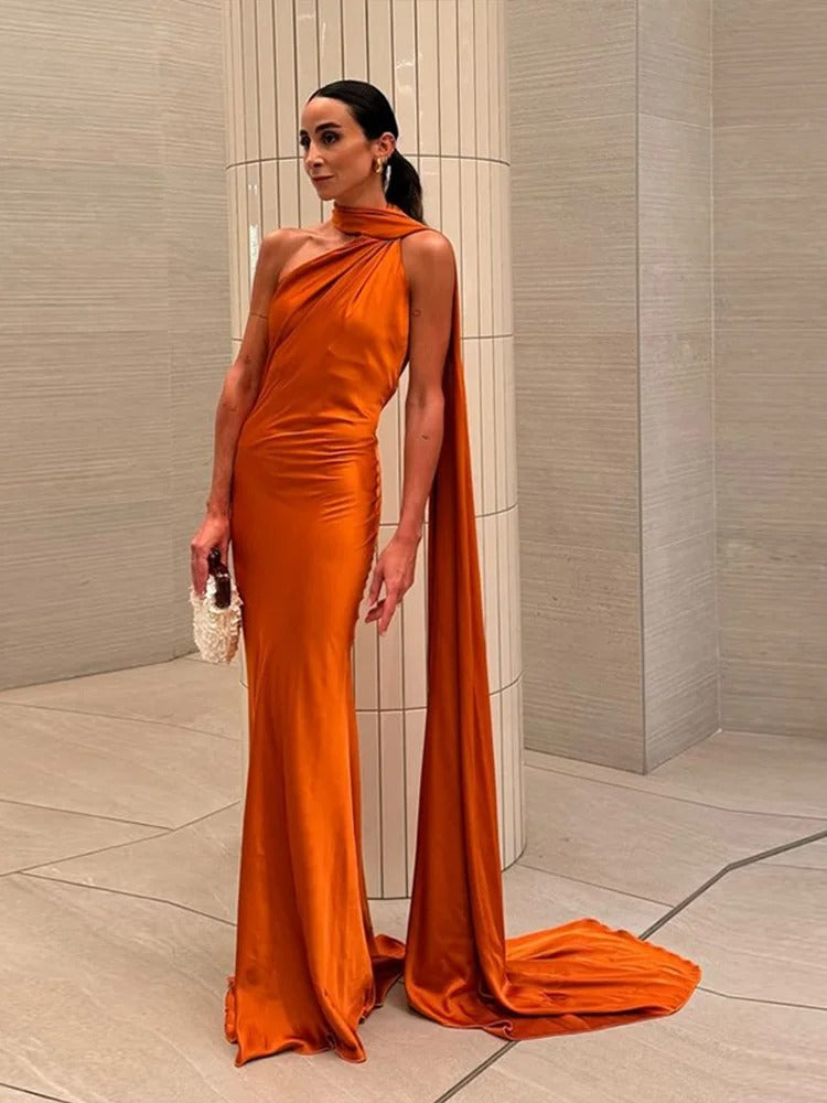 Vittoria Vestito Maxi Satinato Asimmetrico