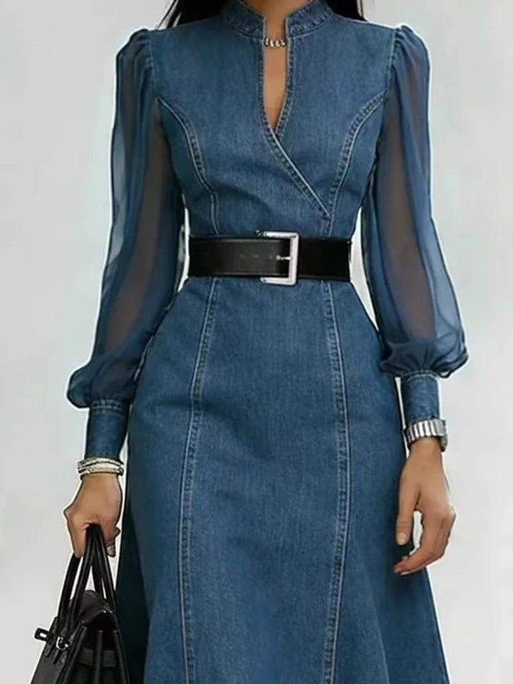 Abito in denim con maniche trasparenti
