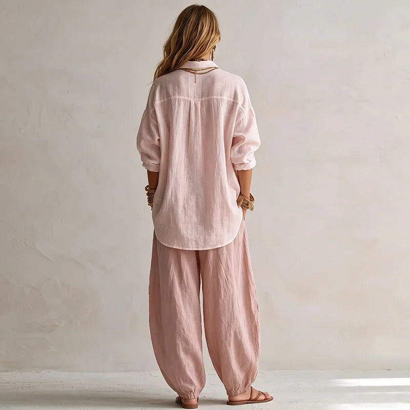 Aitana Insieme Fluido di Camicia e Pantalone Largo