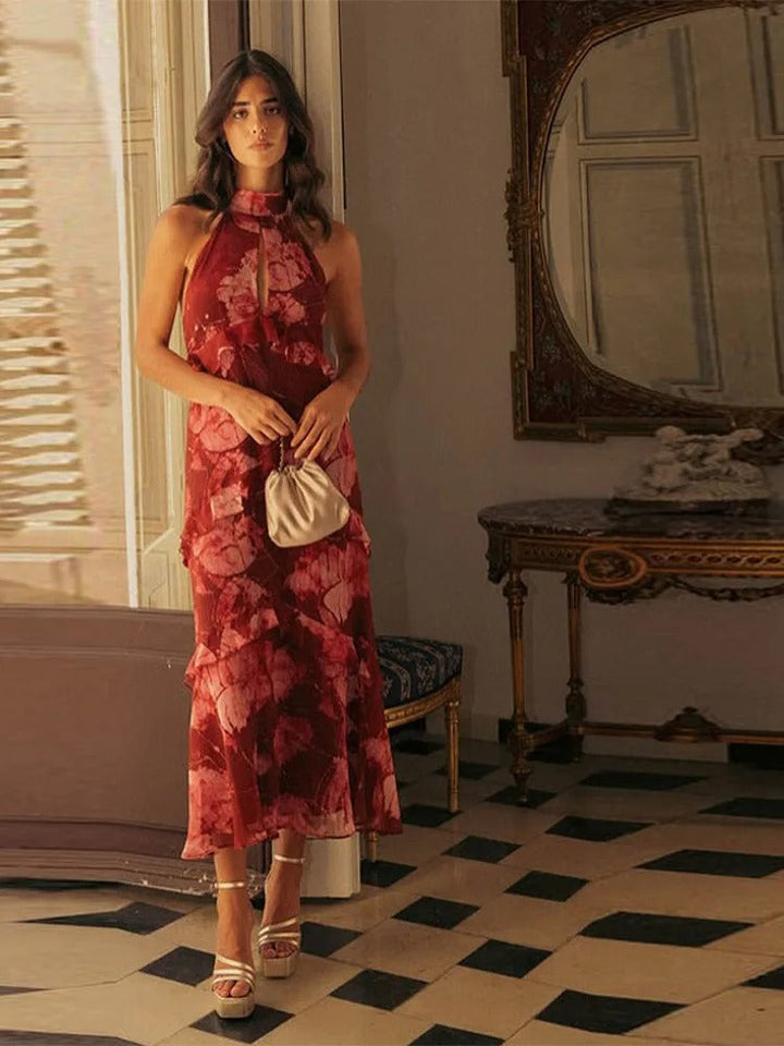Aurelia Vestito Maxi Floreale con Collo Halter