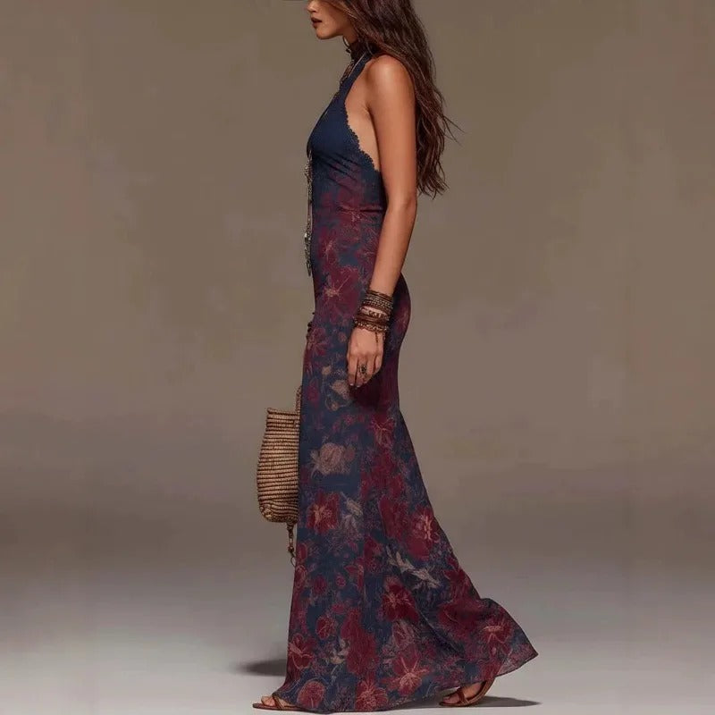 Celeste Vestito Bohemio Floreale
