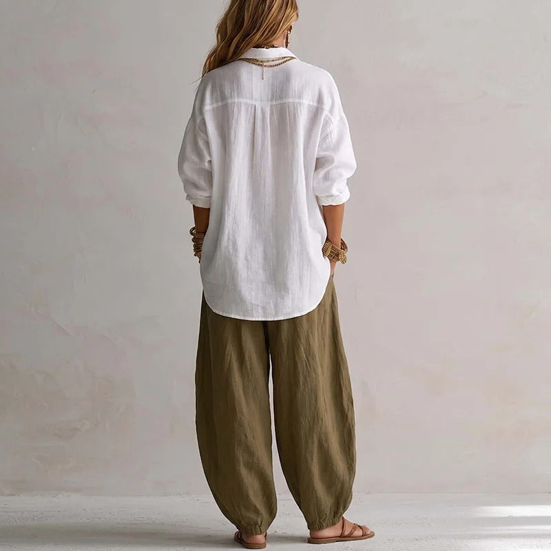 Aitana Insieme Fluido di Camicia e Pantalone Largo