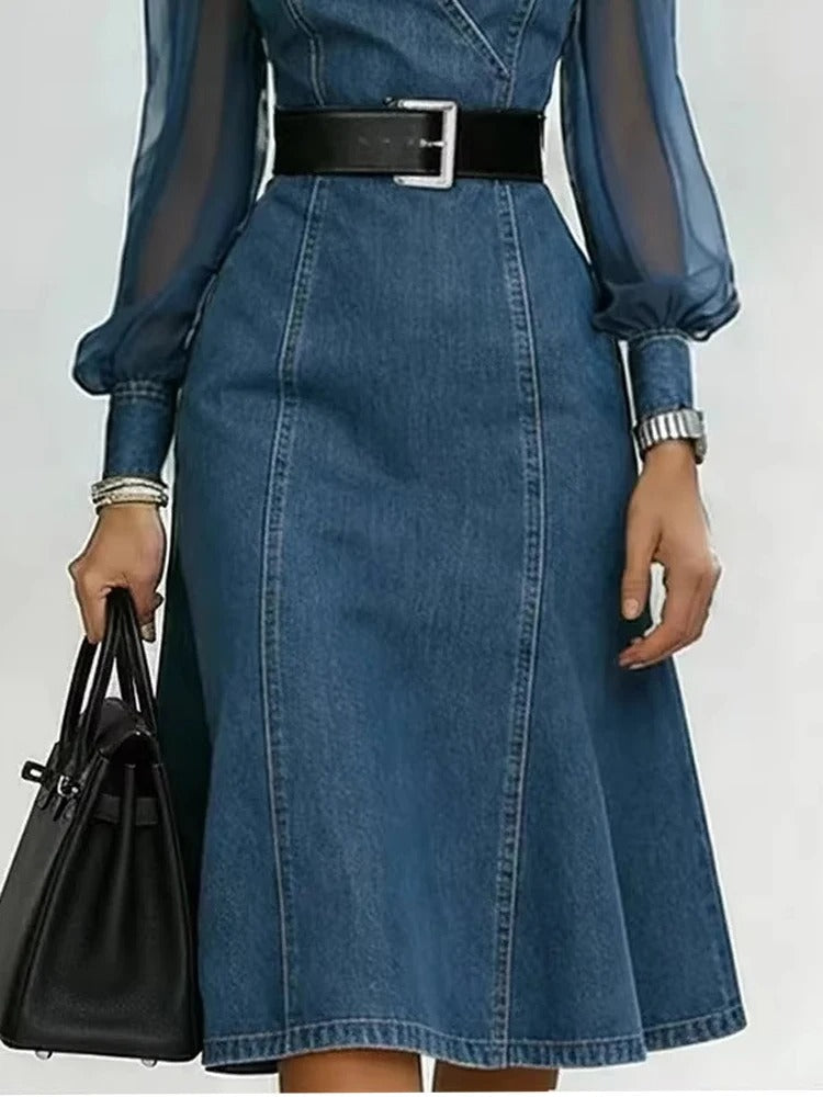 Abito in denim con maniche trasparenti