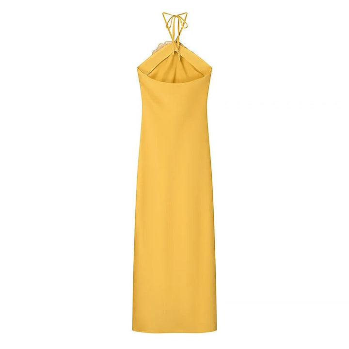 Solenne Vestito Maxi Satinato con Fiore Halter