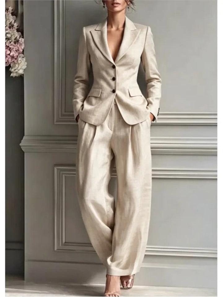 Victoria Completo Elegante con Blazer Scollo e Pantaloni Larghi