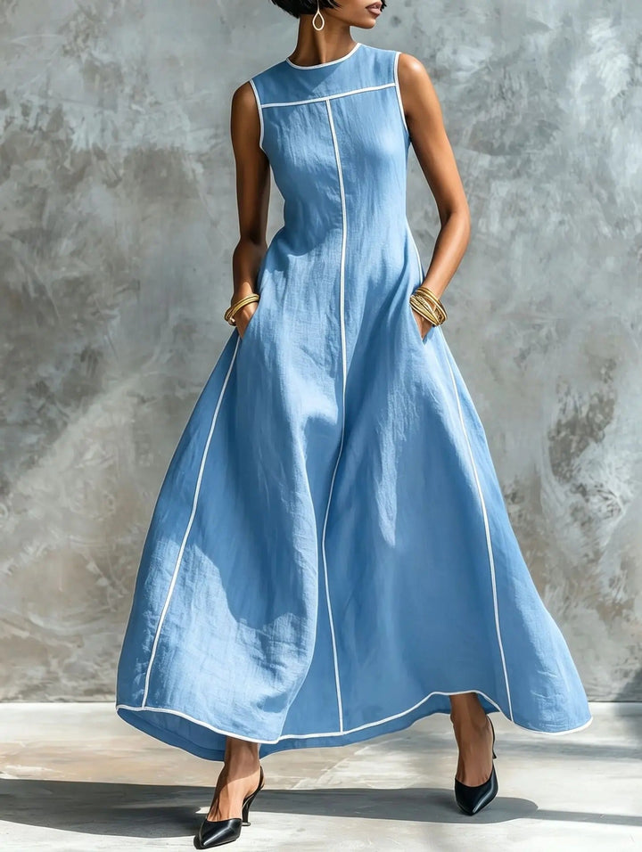 Carlota Vestito Maxi con Bordature a Contrasto
