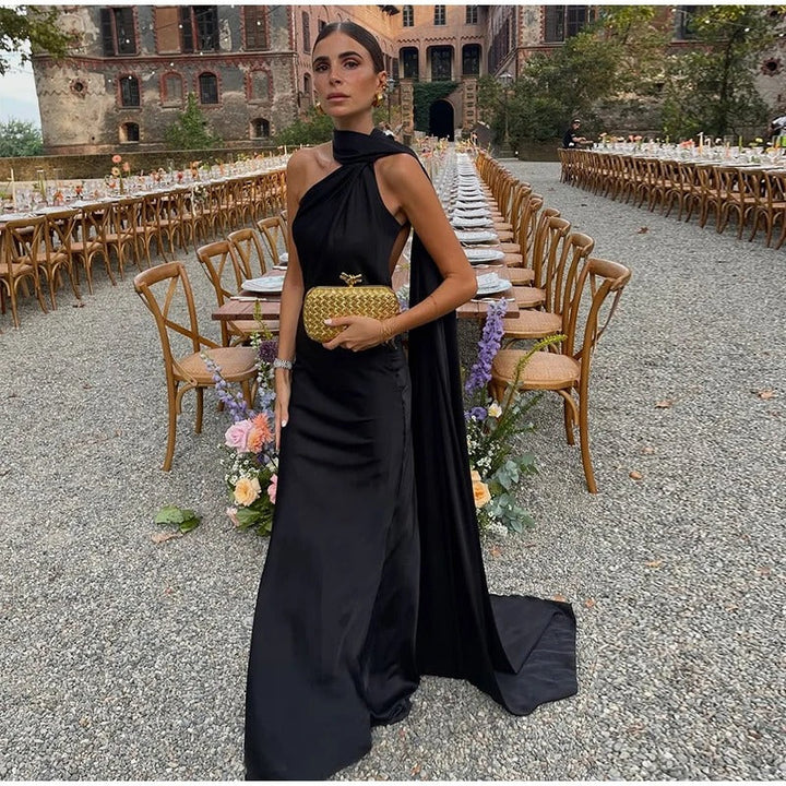 Vittoria Vestito Maxi Satinato Asimmetrico