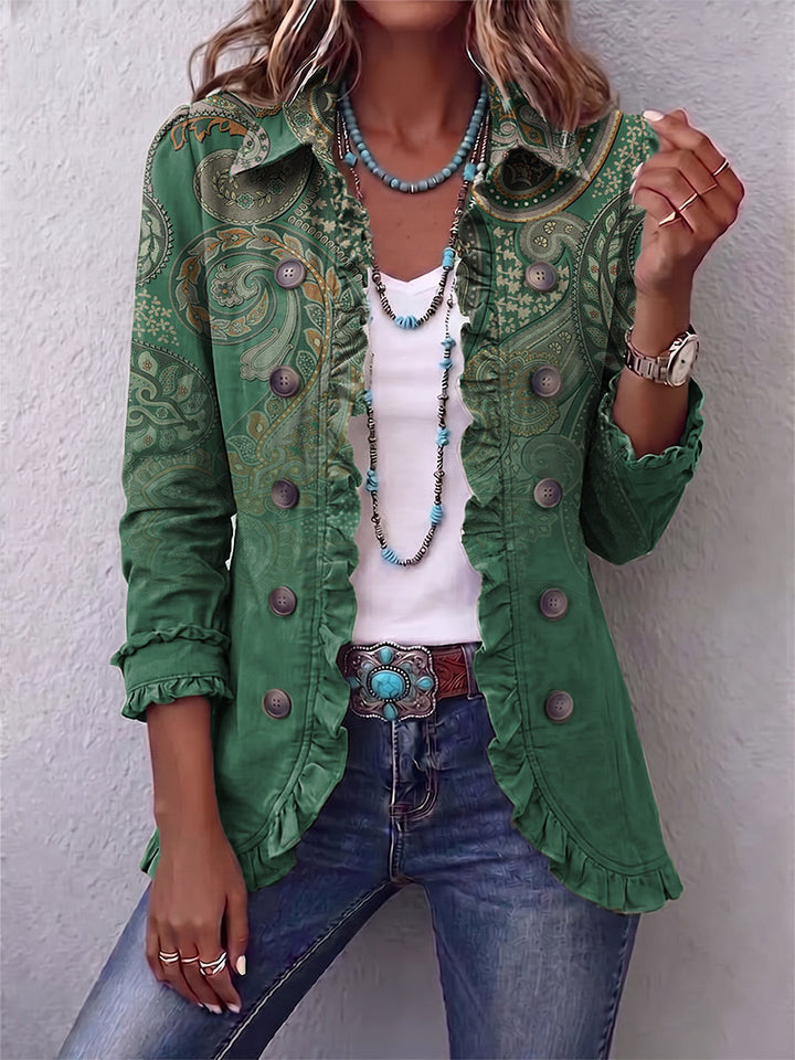 Jacinta | Giacca in Cashmere Verde con Volant
