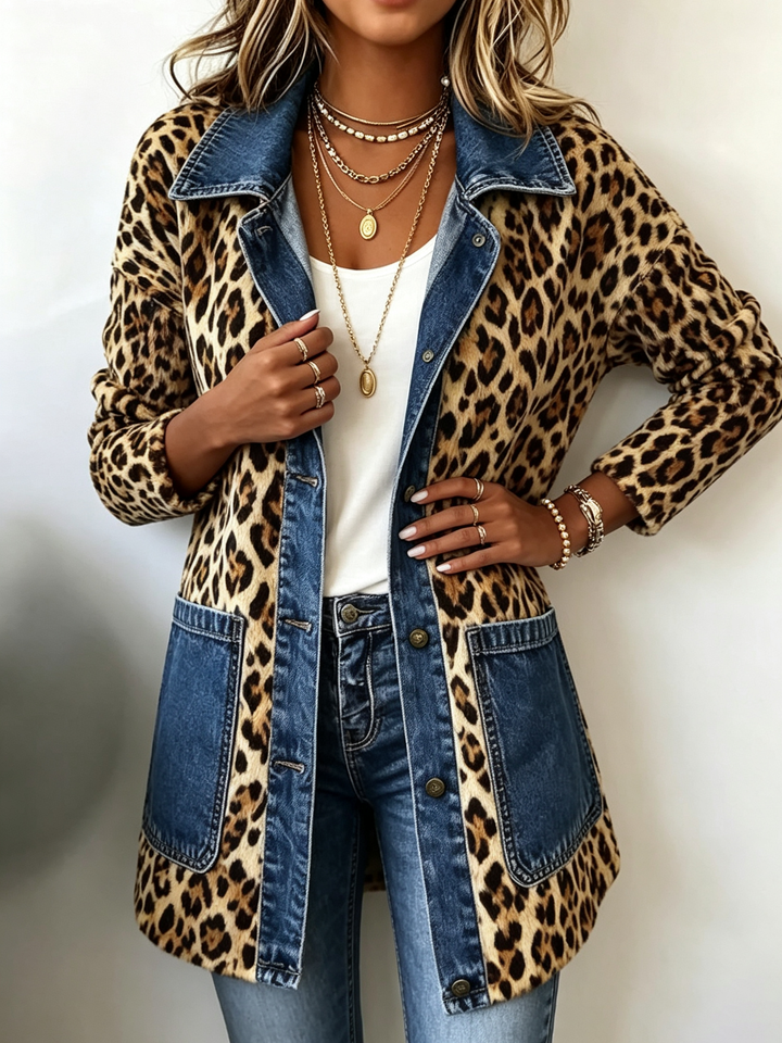 Lorena | Giacca Lunga in Stile Leopardo con Jeans