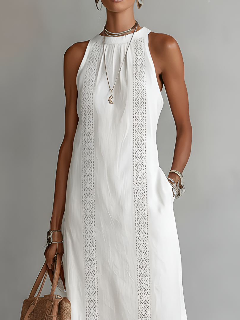 Jimena | Abito midi casual ricamato con colletto alla coreana