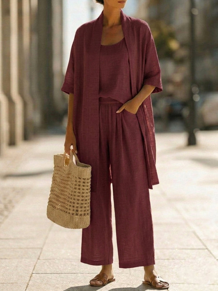 Set Minimalista in Cotone-Lino Finto a Tre Pezzi