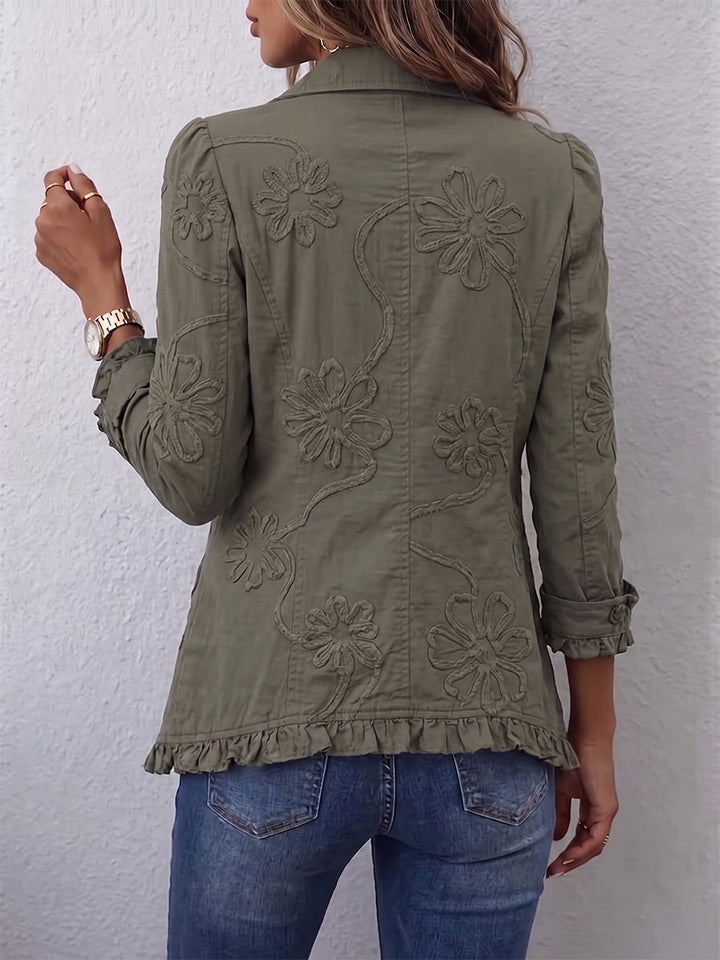 Kamberly™ | Giacca Utility Ricamata Floreale Boho-Chic con Rouches