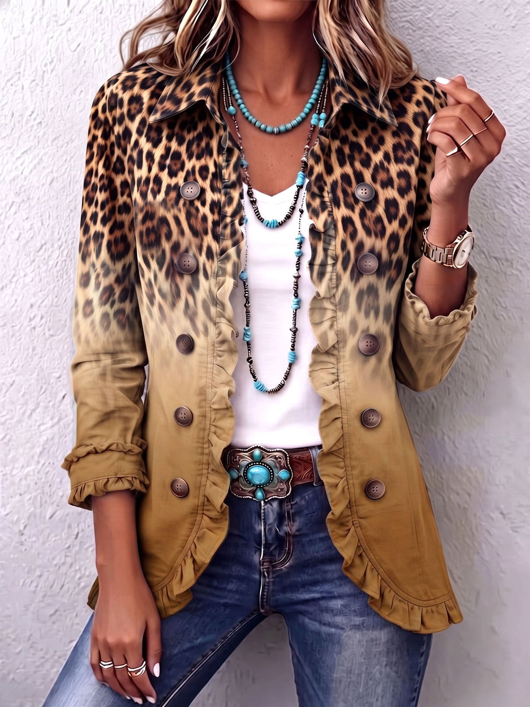 Mercedes | Giacca Blazer Leopardo Degradato con Volant