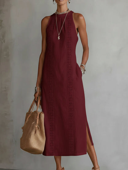 Jimena | Abito midi casual ricamato con colletto alla coreana