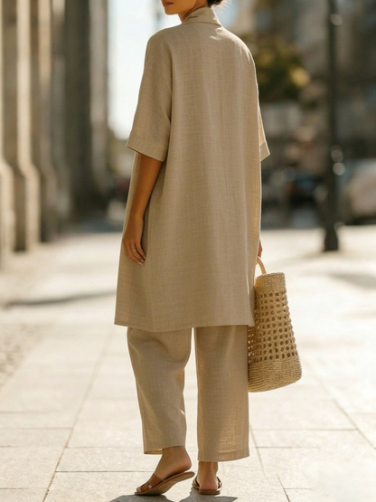 Set Minimalista in Finto Lino e Cotone a Tre Pezzi