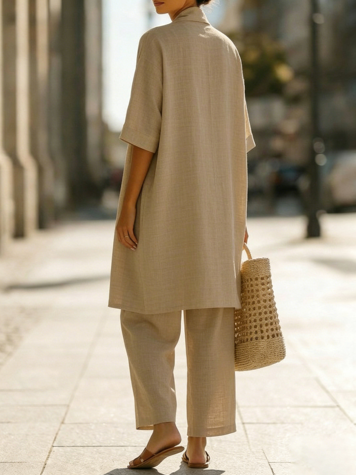 Set Minimalista in Finto Lino e Cotone a Tre Pezzi