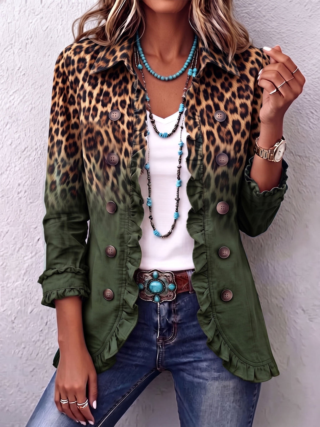 Mercedes | Giacca Blazer Leopardo Degradato con Volant
