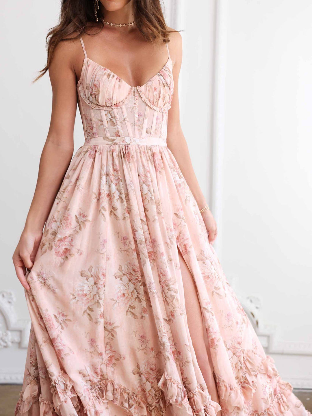 Abito Maxi con Volant Floreale