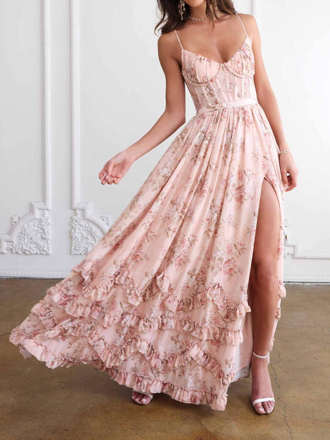 Abito Maxi con Balza Floreale