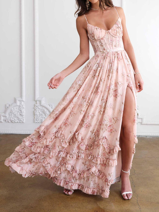 Abito Maxi con Balza Floreale