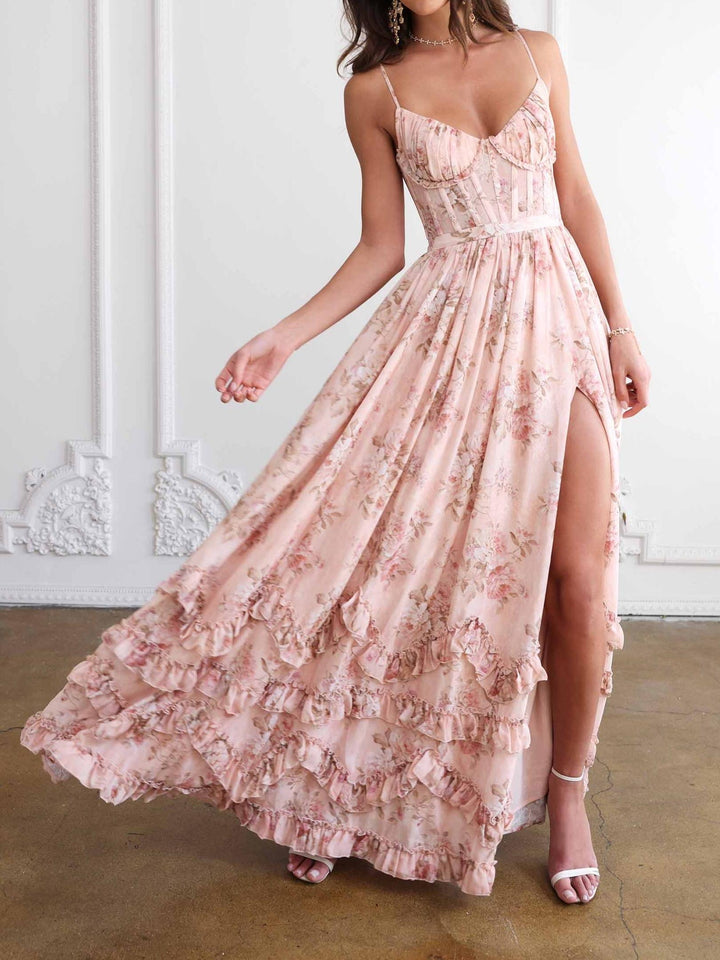 Abito Maxi con Volant Floreale