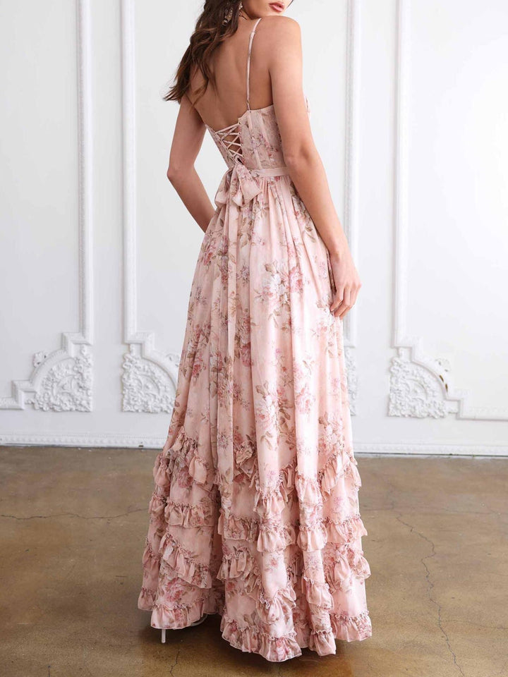 Abito Maxi con Volant Floreale