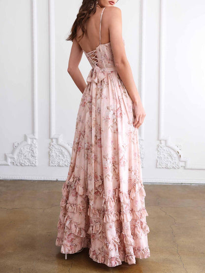 Abito Maxi con Volant Floreale