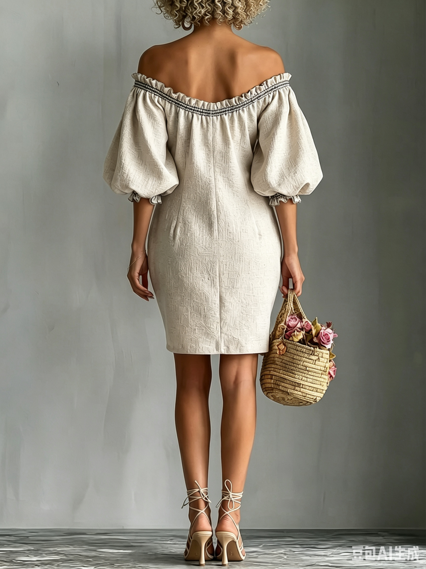 Abito Mini in Lino con Scollo Off-Shoulder e Vestibilità Larga