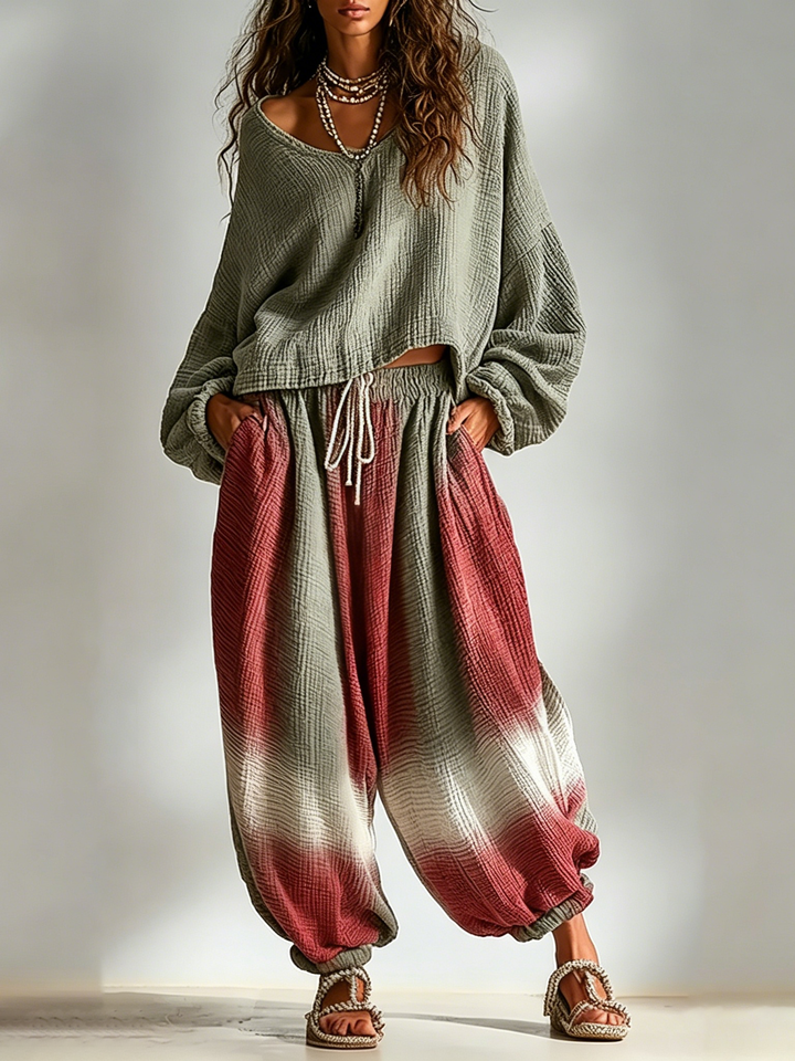 Set coordinato in stile bohemien, casual e con design ombre