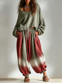 Set coordinato in stile bohemien, casual e loose con design ombre