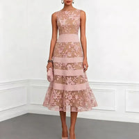 Odette Vestito Midi in Tulle Ricamato Floreale