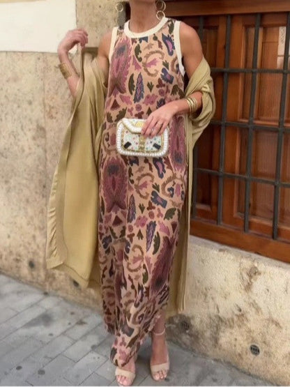 Abito elegante stampato a due pezzi con cappotto