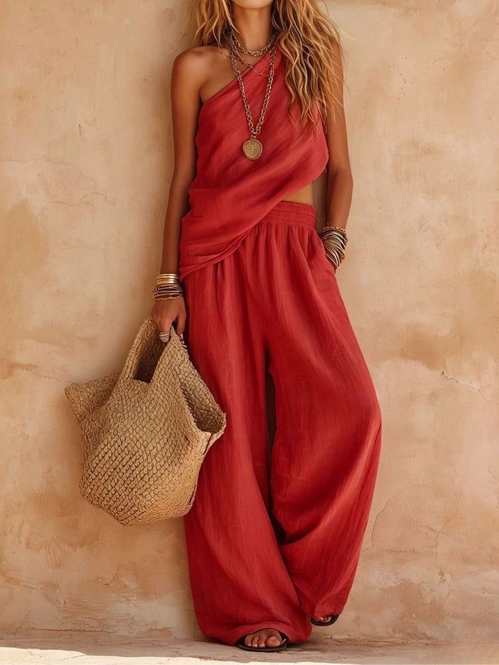 Set Casual Top Senza Maniche a Spalla e Pantaloni